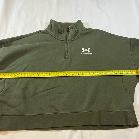 Women’s Under Armour Olive Green Half-Zip Cropped Sweatshirt Size M - Picture 2 of 7